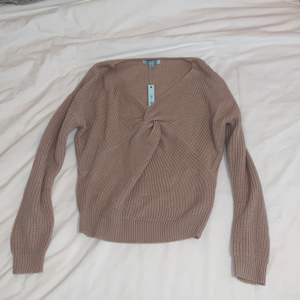 Womens new tan sweater with front detailing